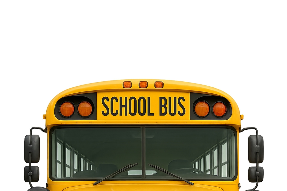 Yellow school bus front view with te, an Illustration by Dvoevnore photos