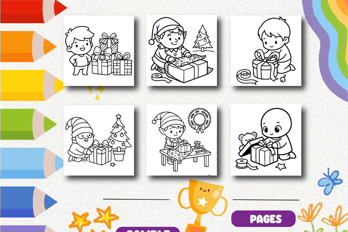 Christmas Gift Wrapping Coloring, a Seasonal Illustration by Design Zone (Photo 3 of 5)