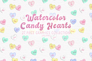 Watercolor Candy Hearts Set, an Illustration by Dapper Dudell (Thumbnail 1 of 3)
