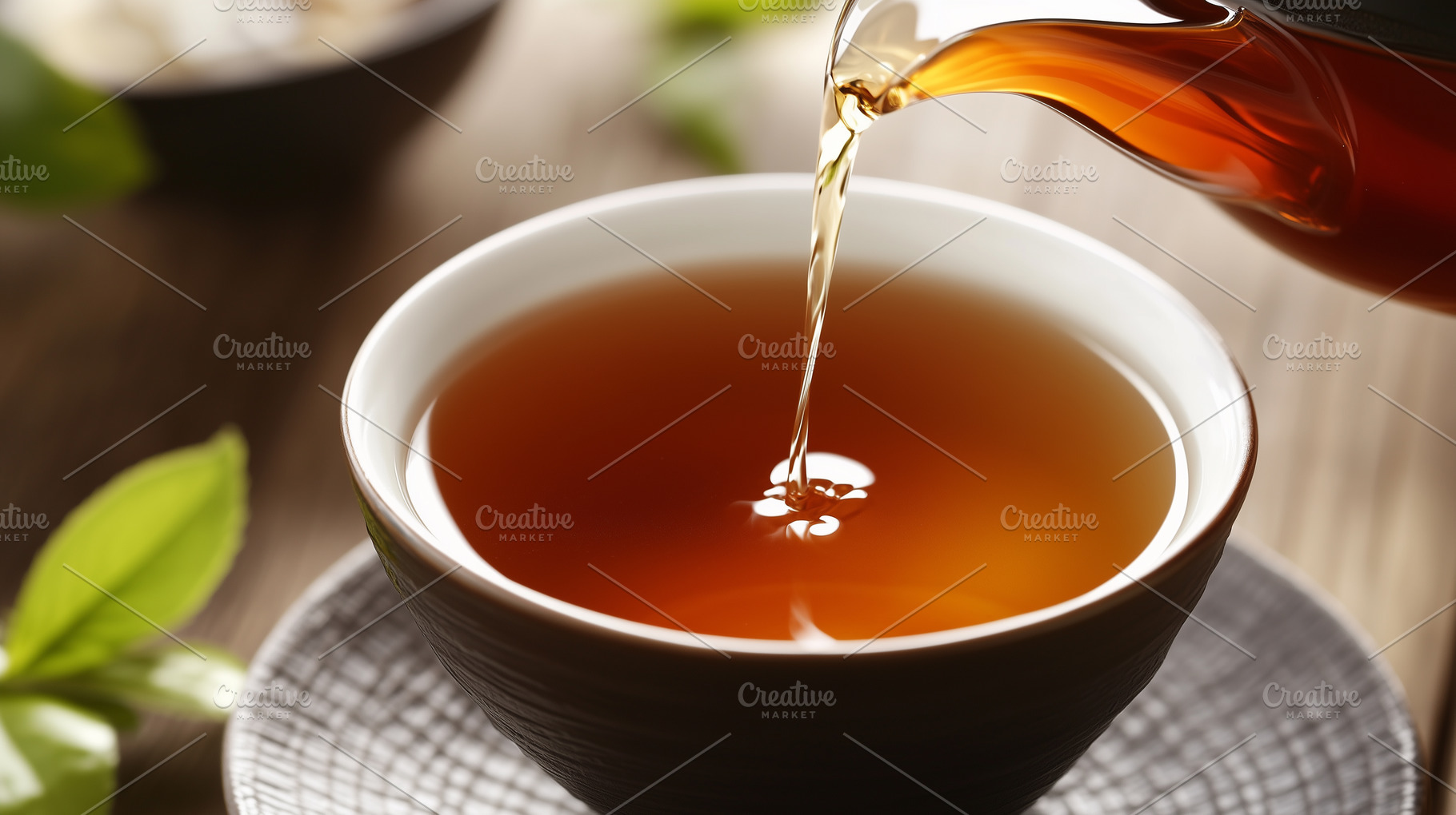 Steaming cup of fresh tea poured, a Food & Drink Photo by MistyDay