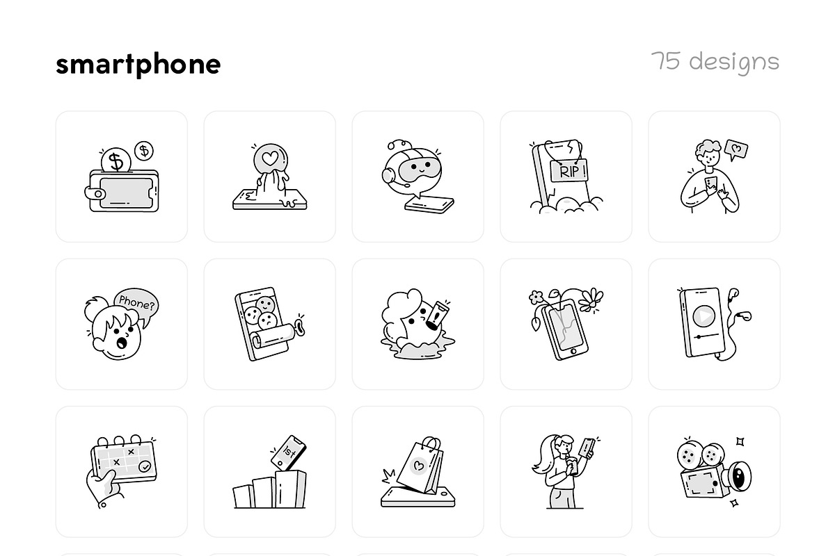 Smartphone Doodle Icons, an Outline Icon by Vectors Market (Photo 9 of 10)