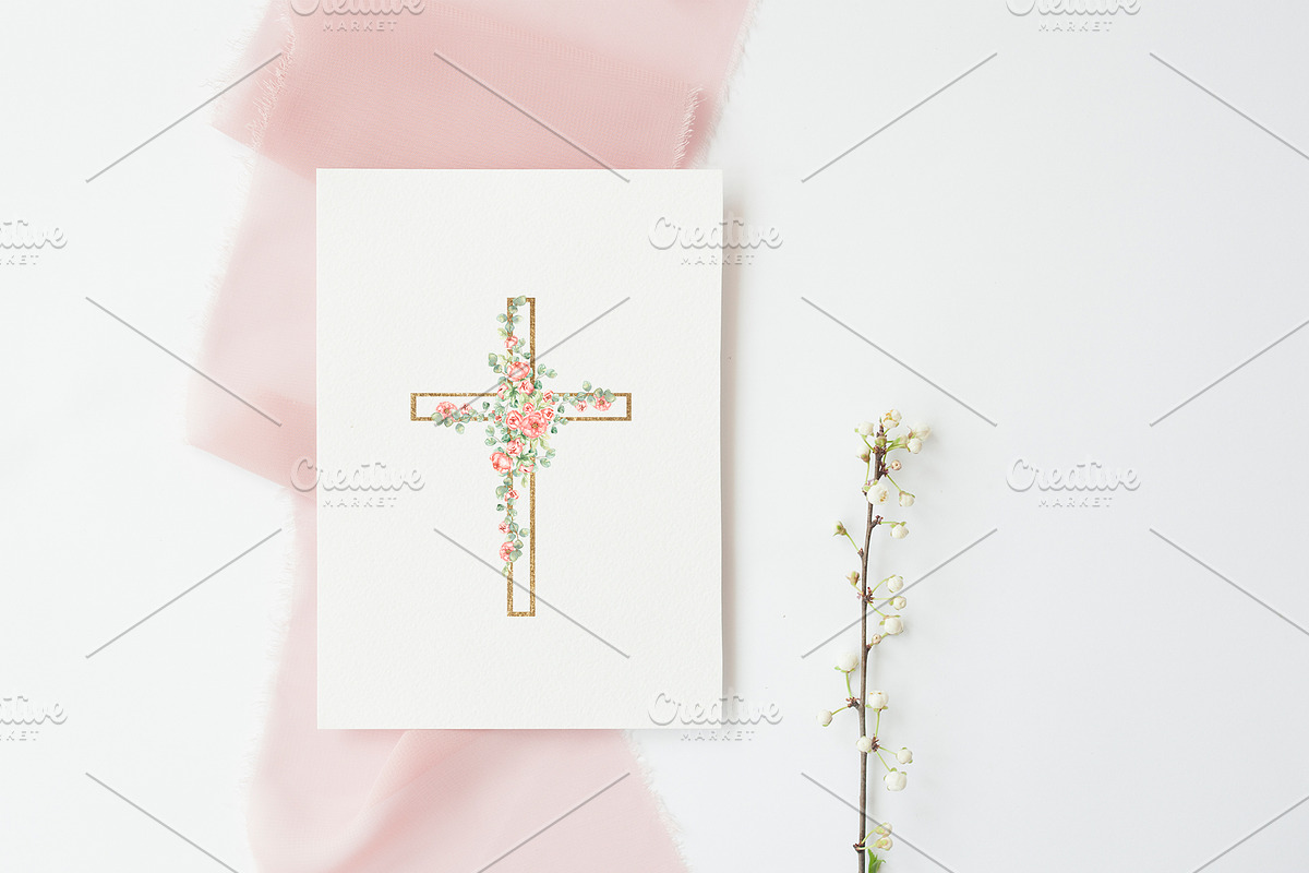 Watercolor Flowers & Greenery Cross, a Decorative Illustration by MayaNavits (Photo 6 of 8)
