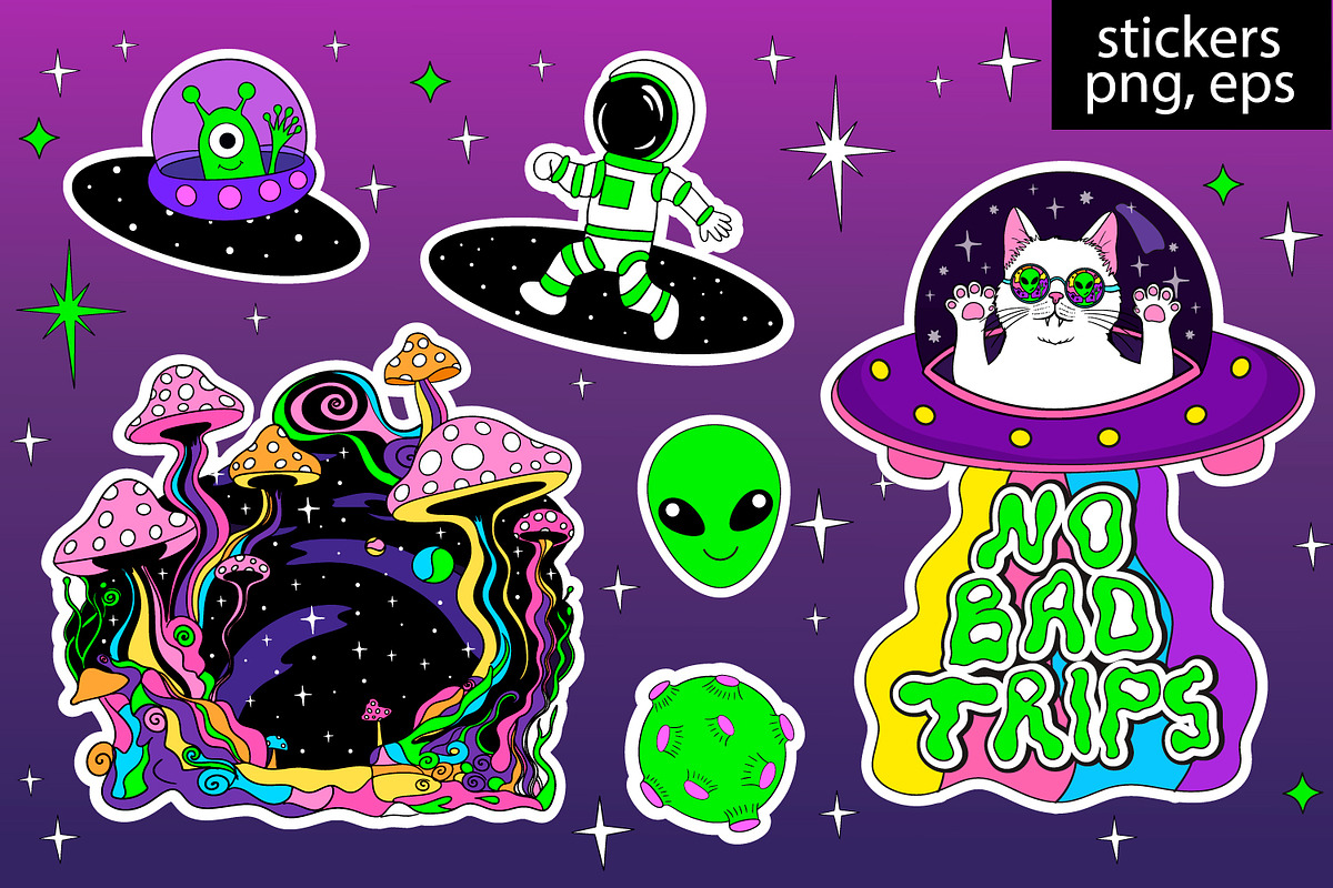 Space groovy psychedelic stickers pn, an Object Illustration by PatapovaVika (Photo 1 of 3)