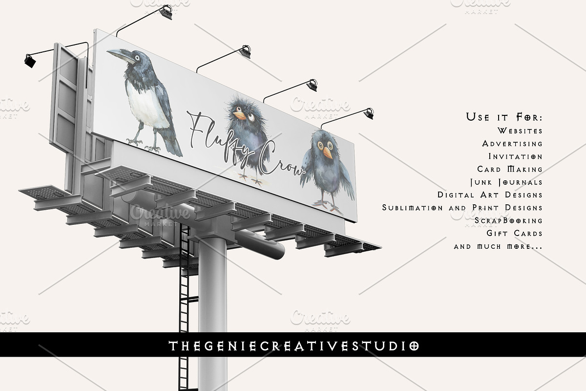 Fluffy Crow PNG Clipart Set, an Animal Illustration by Geniecreativestudio (Photo 8 of 9)