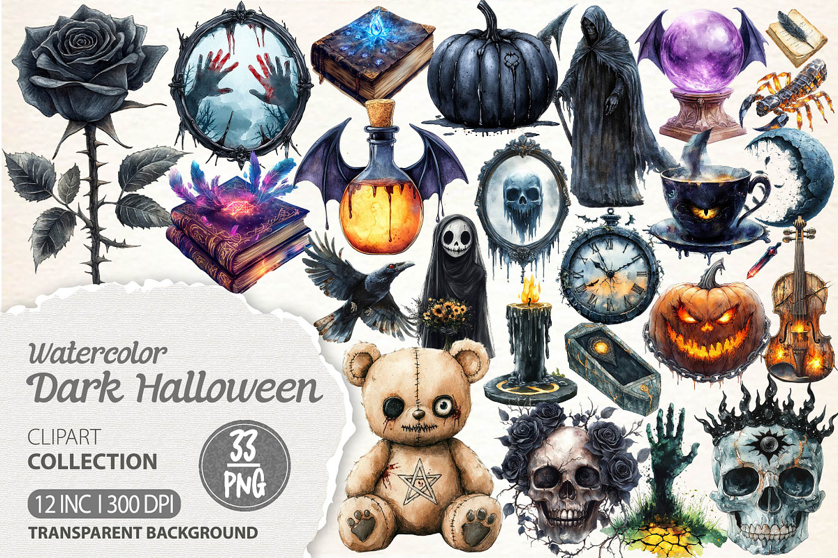 Dark Halloween Sublimation Clipart, an Illustration by Dream Creation (Photo 1 of 6)
