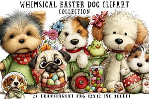 Whimsical Easter Dog Clipart, an Illustration by OK Design