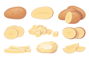 Cartoon potato slices. Raw whole, a Food Illustration by YummyBuum