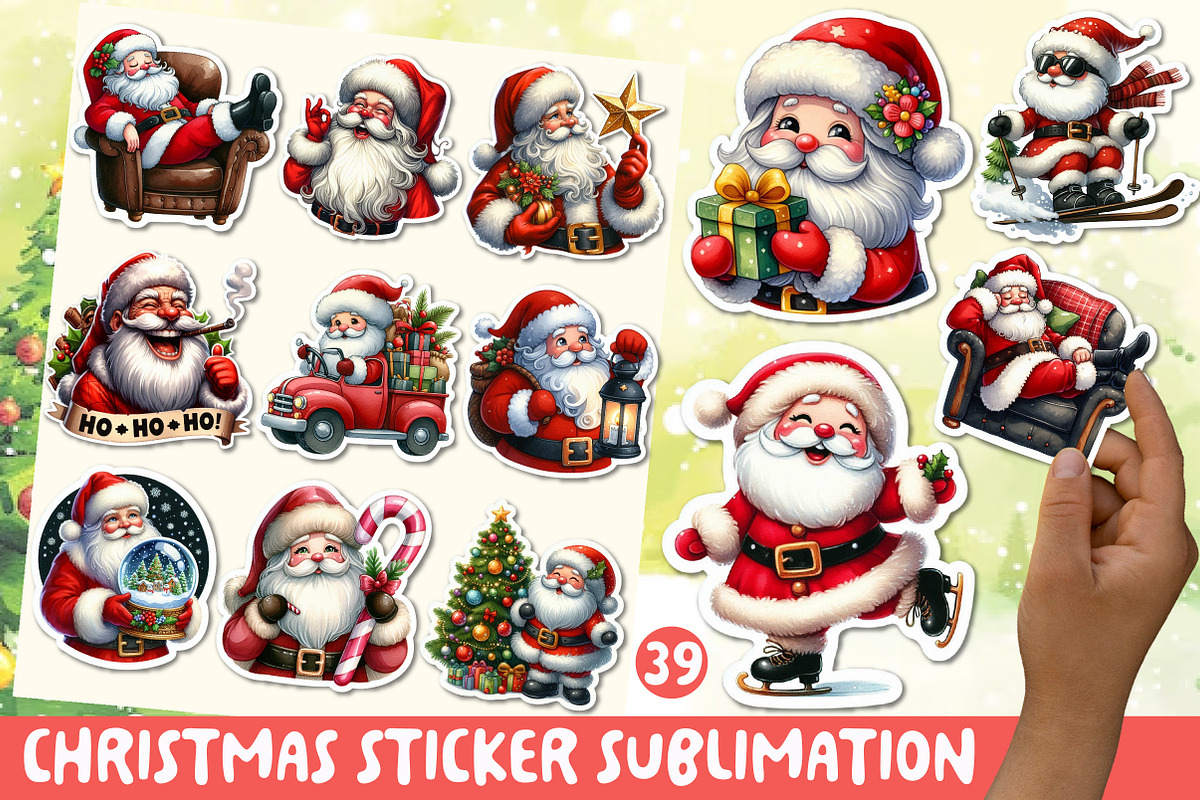 Christmas Santa Claus Sticker Clipar, an Illustration by OK Design (Photo 1 of 5)