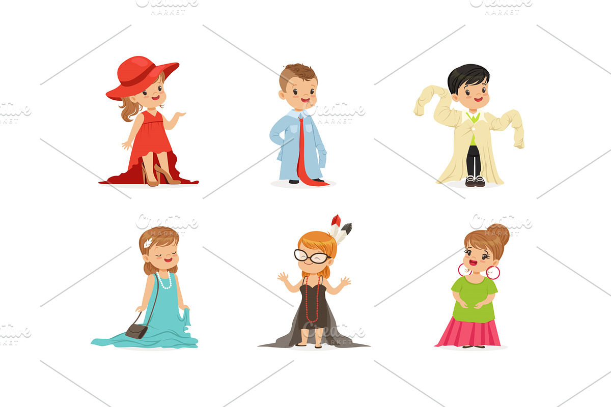 Cute Little Kids Wearing Elegant, an Object Illustration by TopVectors