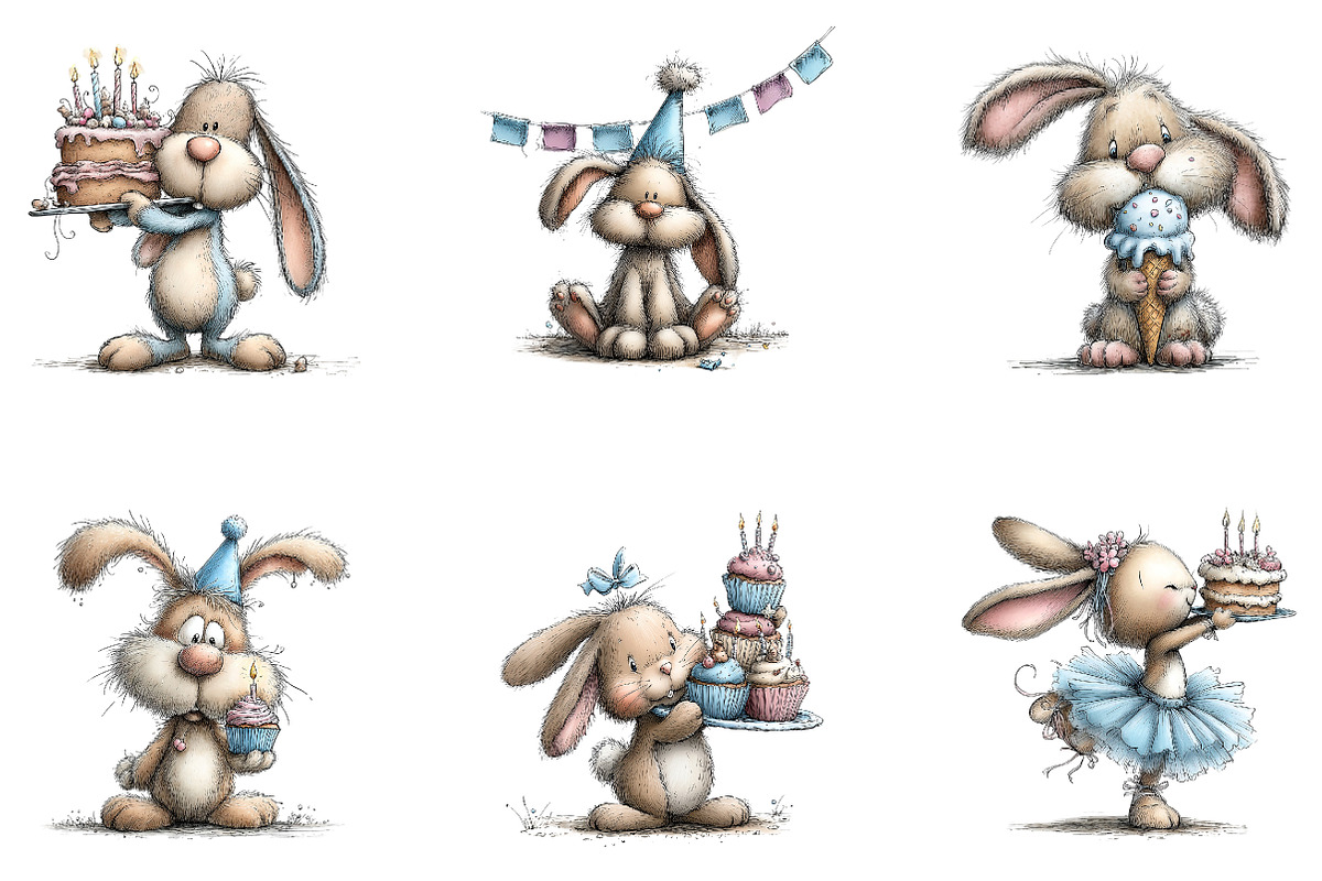 Watercolor Birthday Bunny Clipart, a Seasonal Illustration by CreationArt (Photo 4 of 5)