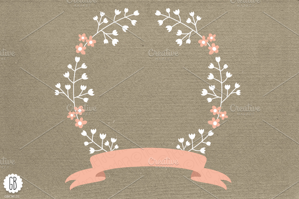 Floral wreaths laurels ribbons cream, an Illustration by GrafikBoutique (Photo 2 of 3)