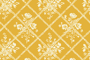 Seamless pattern. Vintage floral pattern featuring white flower bouquets on yel, a Pattern Graphic by Studio ANNA
