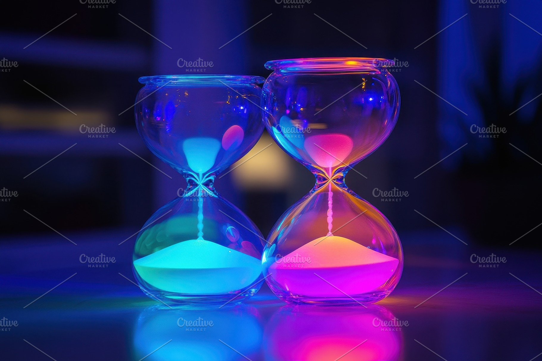 Colorful neon hourglass concept high, a Photo by Pavel_design