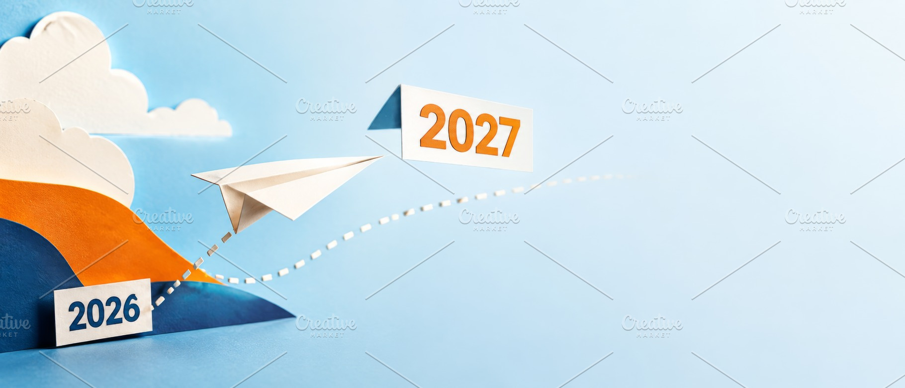 Paper airplane flying from 2026 to 2, a Photo by Dvoevnore photos