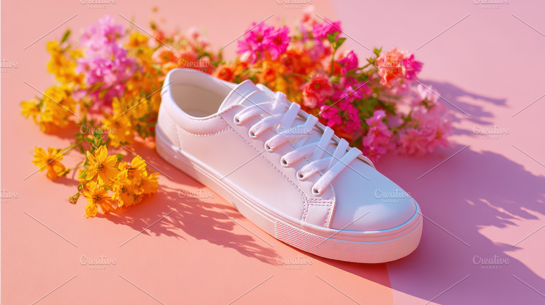 White sneaker with colorful flowers, a Beauty & Fashion Photo by AlyaAnd