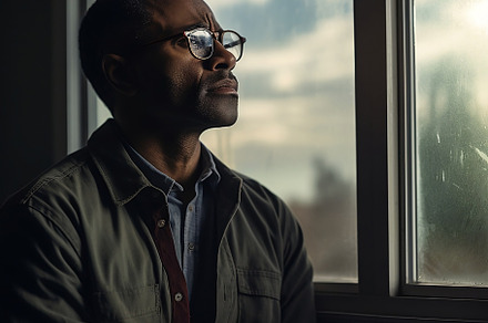 Photo of black man starring outside