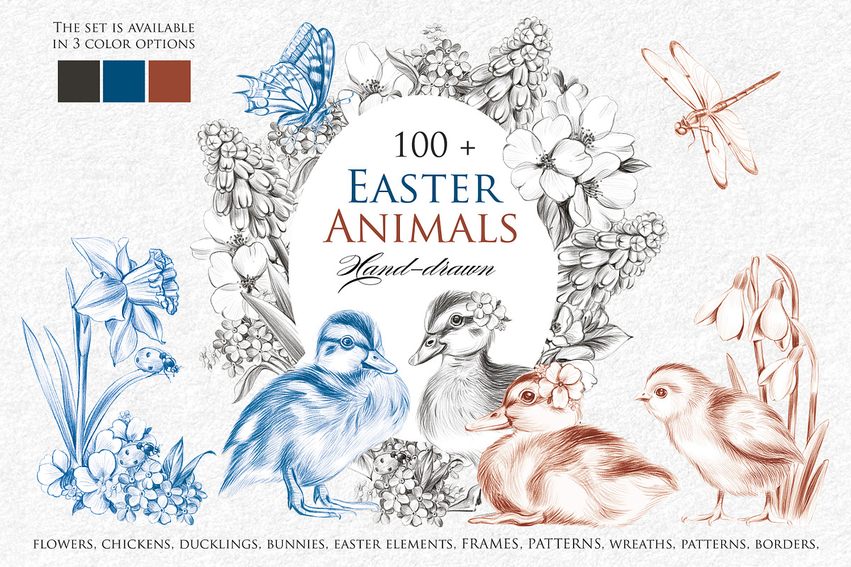 Easter Animals Hand Drawn Clipart, an Animal Illustration by InstaDesignPro (Photo 1 of 14)