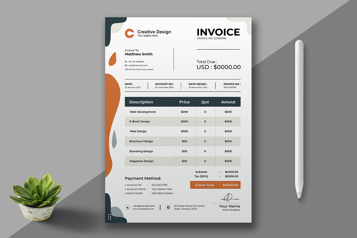 Invoice Template, a Stationery Template by MightyDesign (Photo 1 of 8)