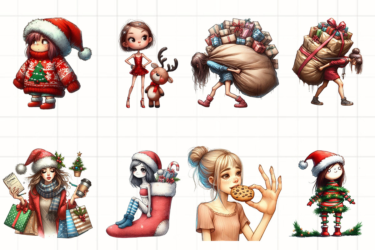 Christmas Funny Skinny Girl Clipart, an Illustration by CrexoraLab (Photo 4 of 5)