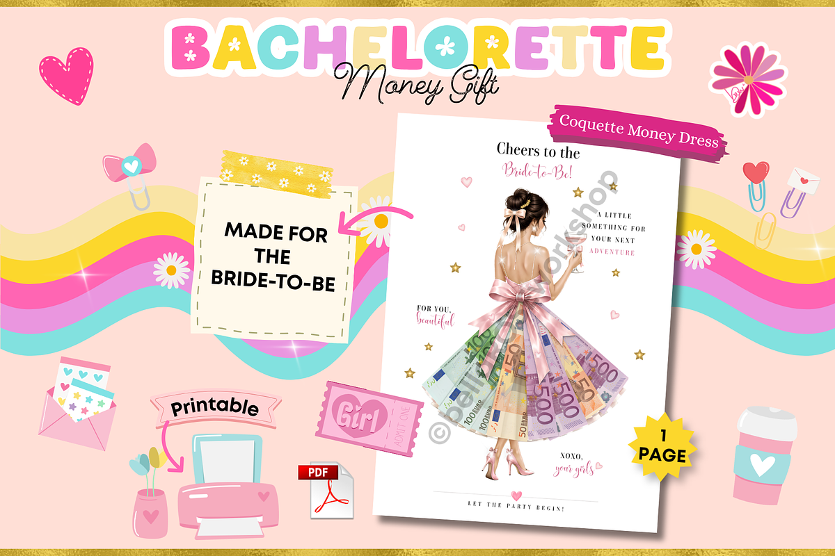 Coquette Bachelorette Money Dress, a Stationery Template by bellaROSEworkshop (Photo 3 of 5)