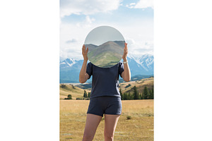 Woman in blue dress in summer Altai, a Graphic by Jan Jack Russo Media