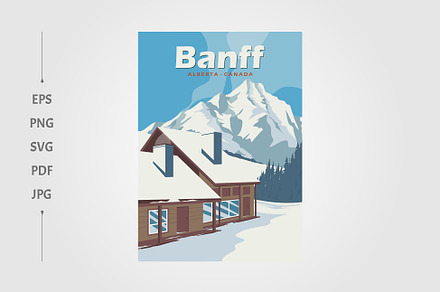 cabin ski resort vintage poster, a Wallpaper Graphic by lawoel