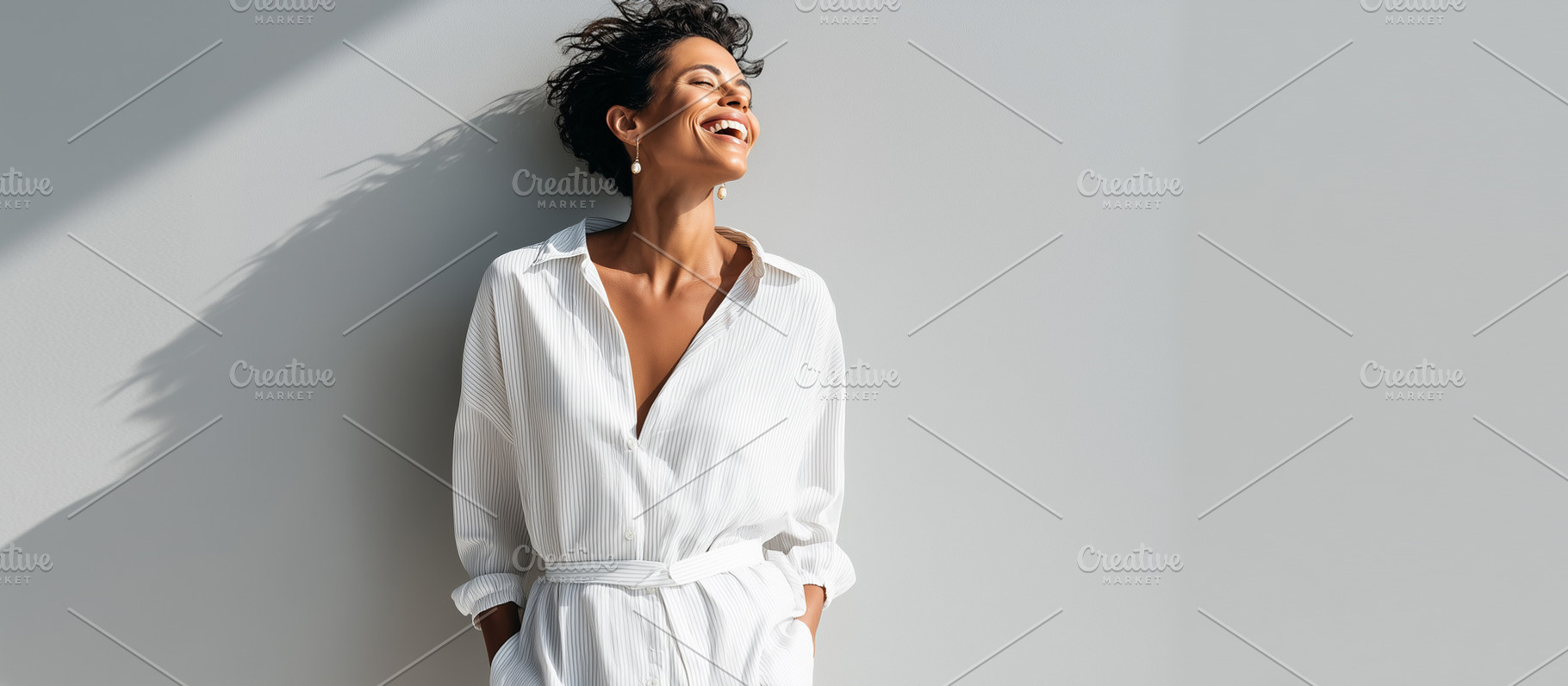 Confident woman in white outfit, a Person Photo by MistyDay