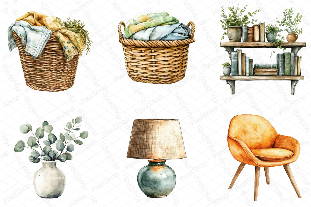 Watercolor Home Decor Clipart Bundle, an Illustration by DreamPrint404 (Photo 4 of 7)