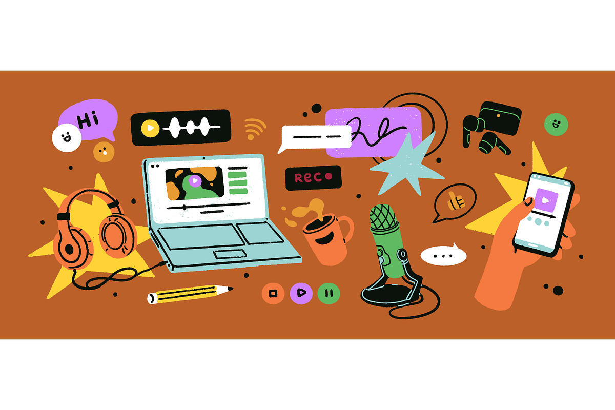 Podcast, music recording items set, a Technology Illustration by Good Studio (Photo 4 of 8)