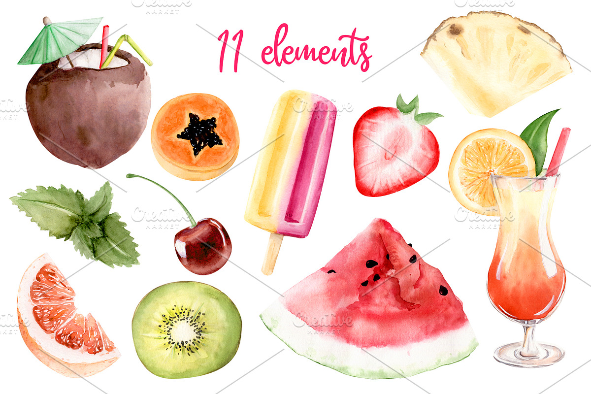 Summer Heat Watercolor Set Clipart, an Illustration by Sha1nee (Photo 4 of 5)