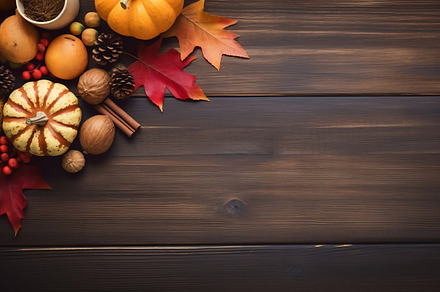Apples, pumpkins, leaves background, a Background Photo by Munco Art & Design