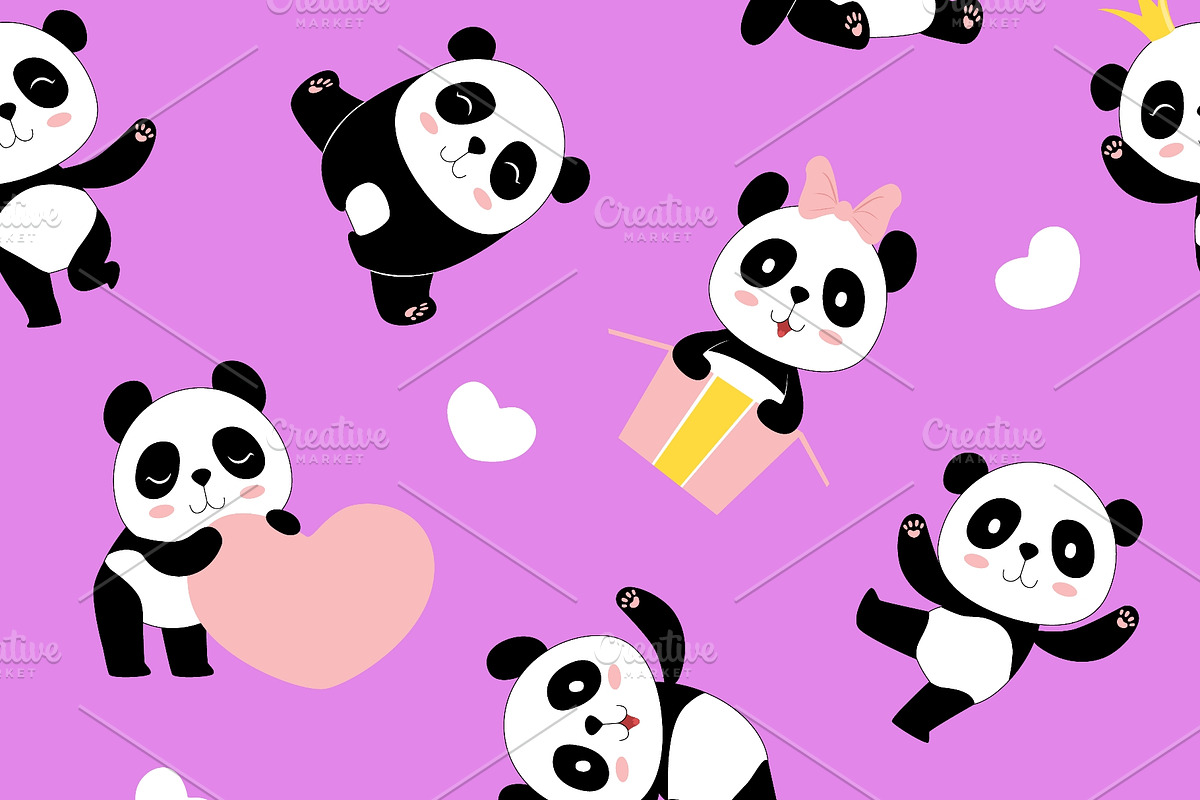 Cute cartoon pandas with hearts, an Animal Illustration by Onyx (Photo 2 of 3)