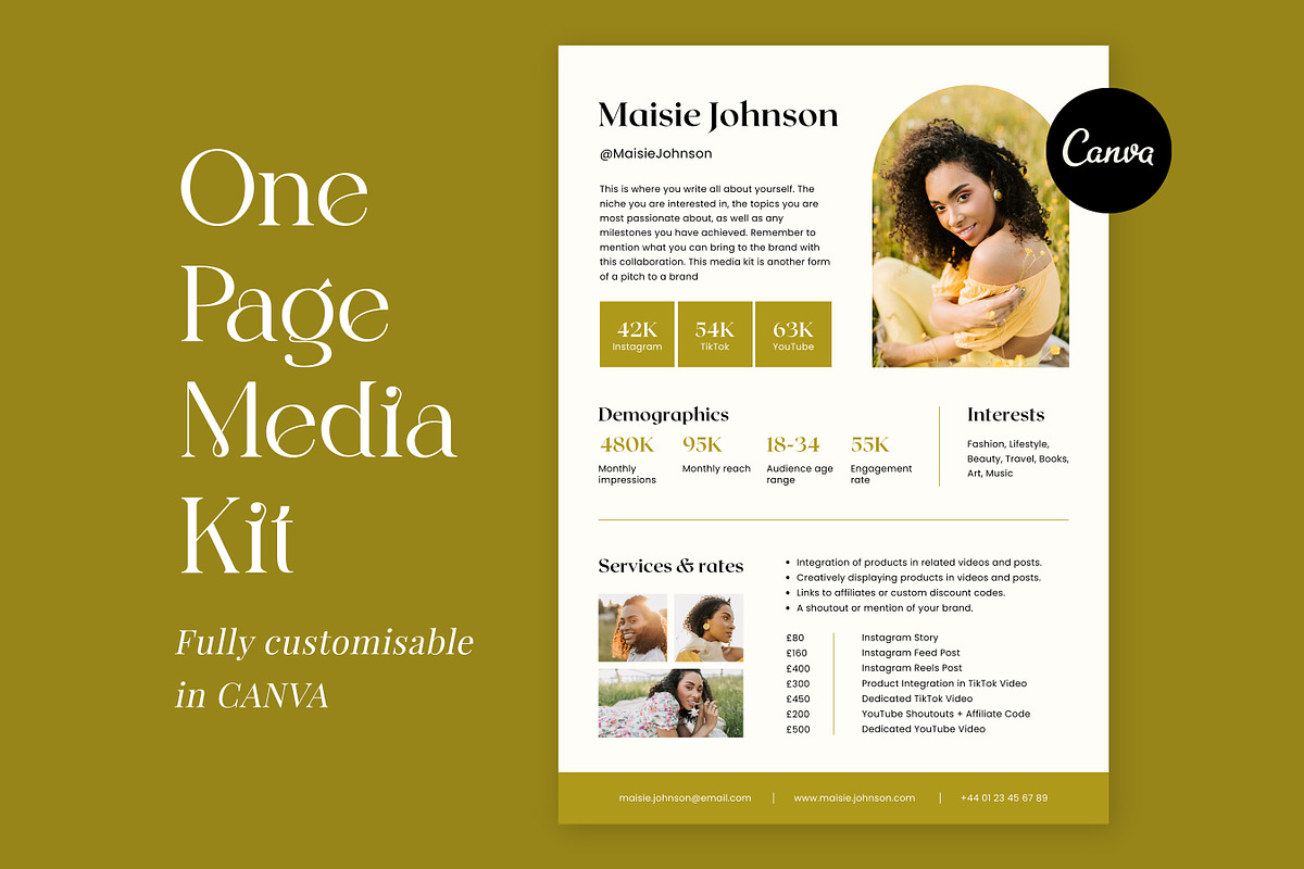 One Page Media Kit for Influencers, a Brochure Template by RWstudio (Photo 1 of 5)