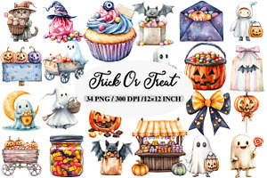 Halloween Trick or Treat Clipart, an Illustration by Daily.Designs