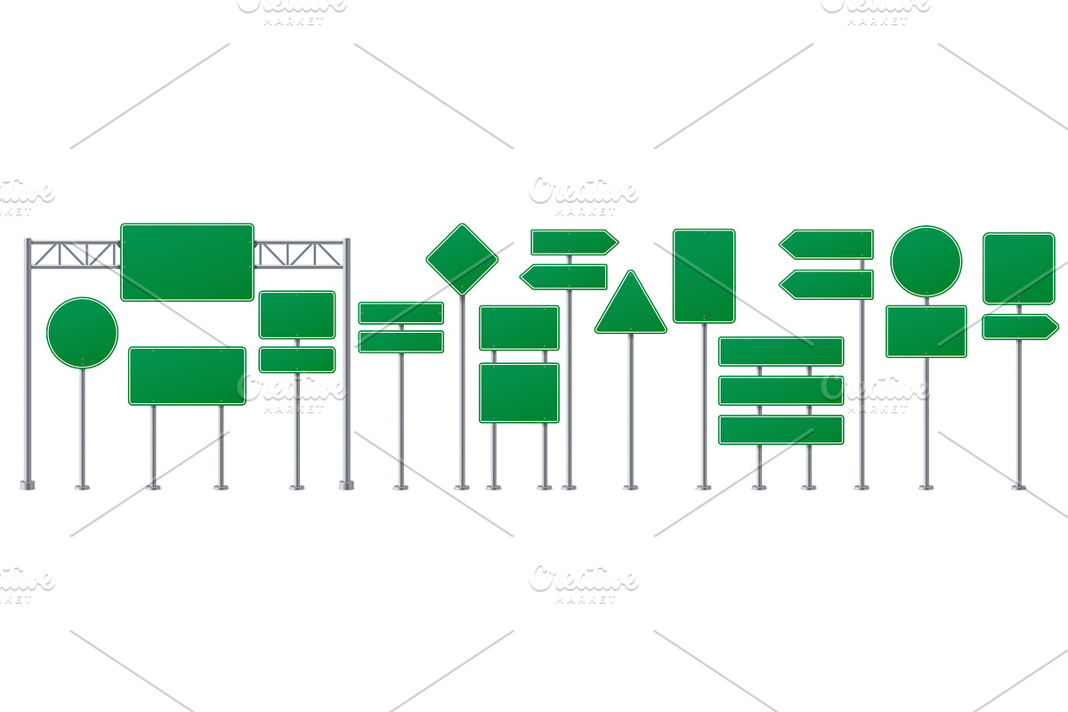Street road traffic signs on poles, a Transportation Illustration by Vector Tradition