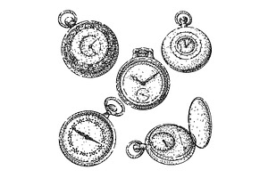 pocket watch set sketch hand drawn, an Illustration by pikepicture