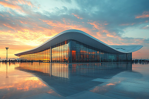 Beautiful futuristic facade of airport building, an Architecture Photo by AlyaAnd