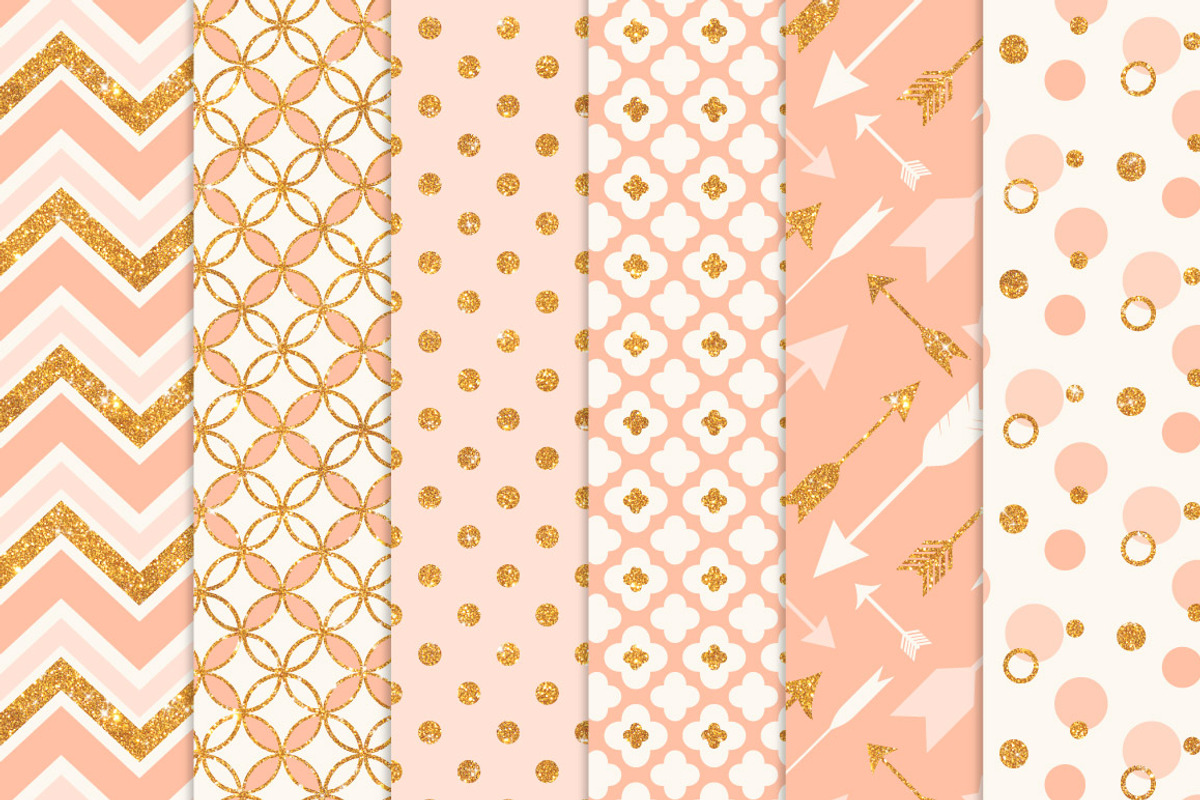 Peach Glitter Digital Papers, a Pattern Graphic by Amanda Ilkov (Photo 2 of 3)