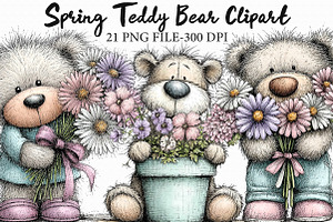 Spring Teddy Bear Clipart, an Illustration by Libby Wishes