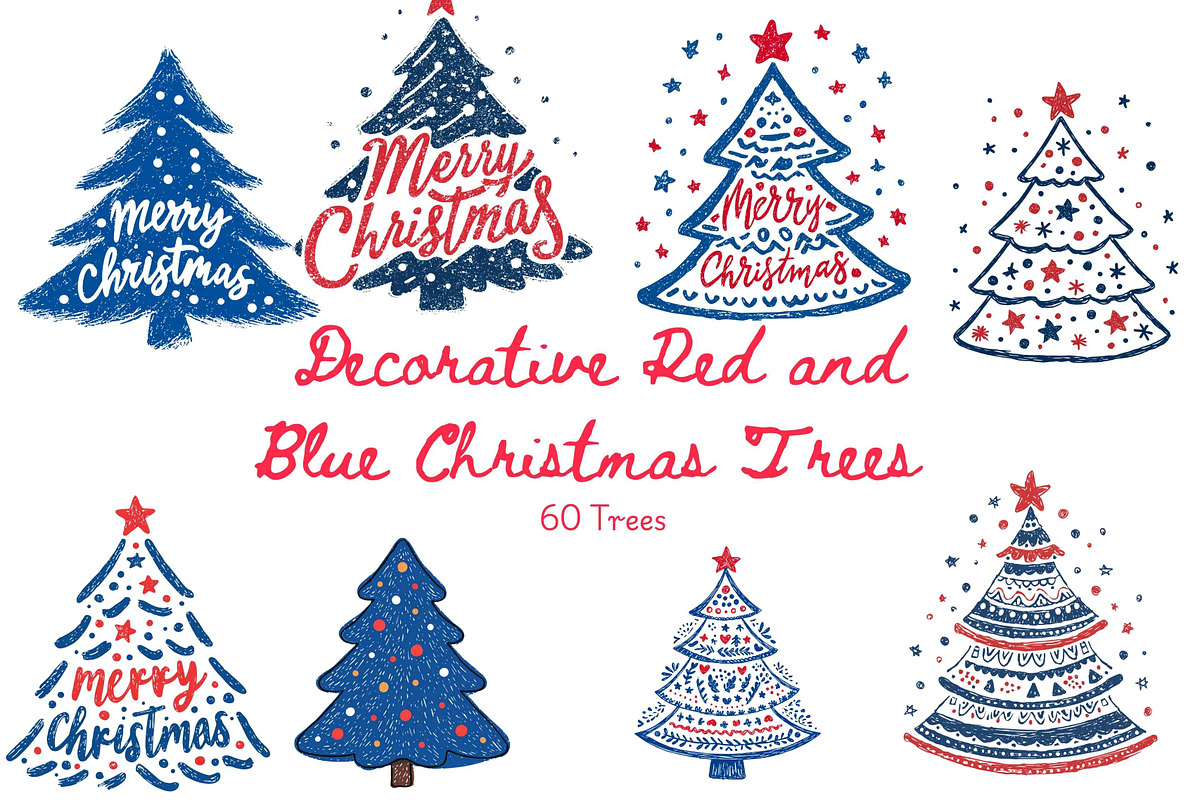 Decorative Red Blue Christmas Trees, an Icon by Pattern Whimsy (Photo 1 of 6)