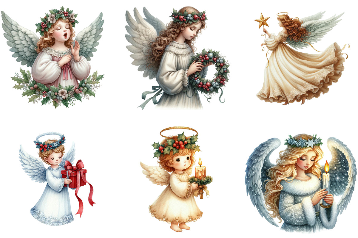 Vintage Christmas Angel Clipart, an Illustration by DreamArtGraphic (Photo 5 of 5)