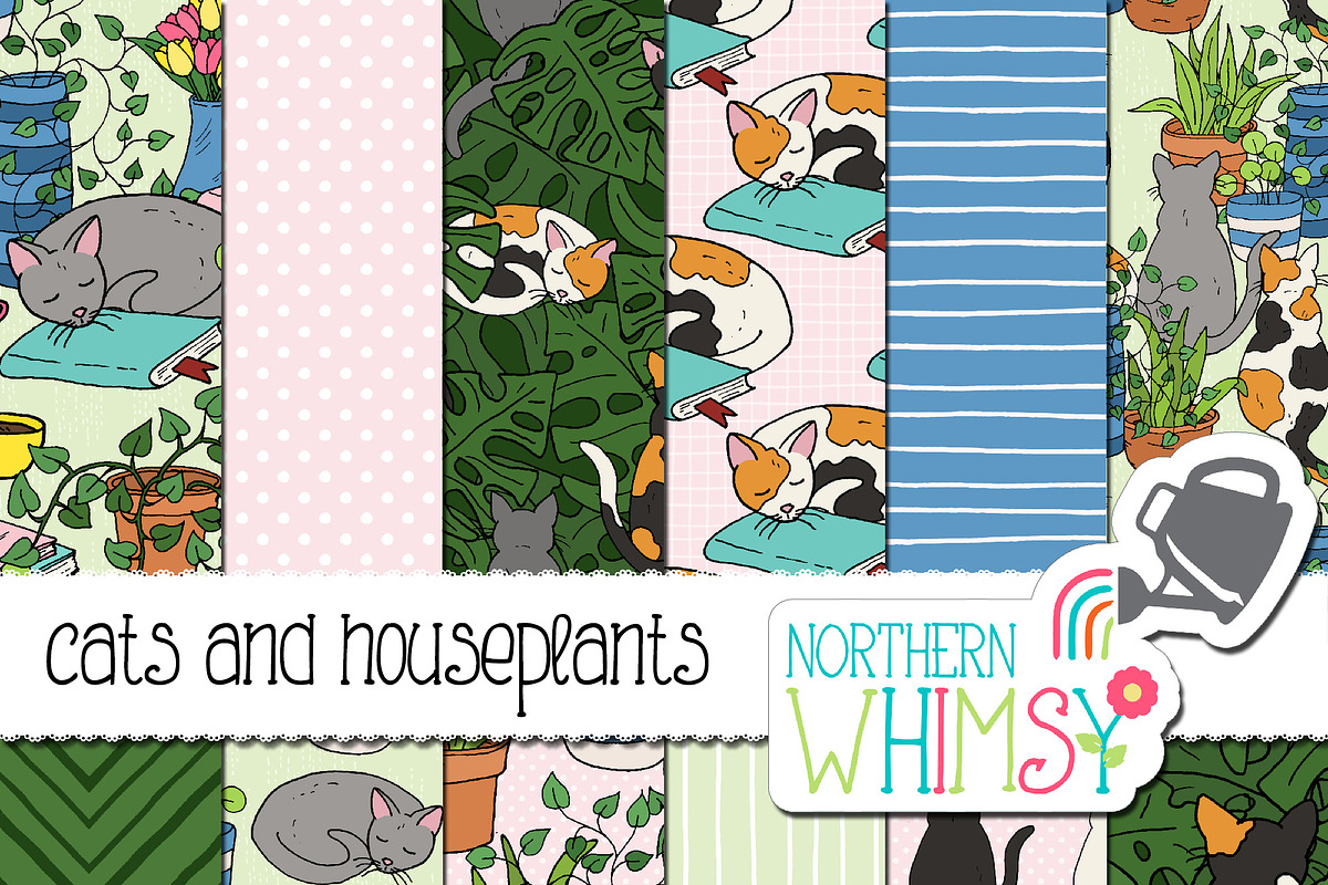 Cozy Cats, Books & Houseplants, a Pattern Graphic by Northern Whimsy Design (Photo 3 of 4)