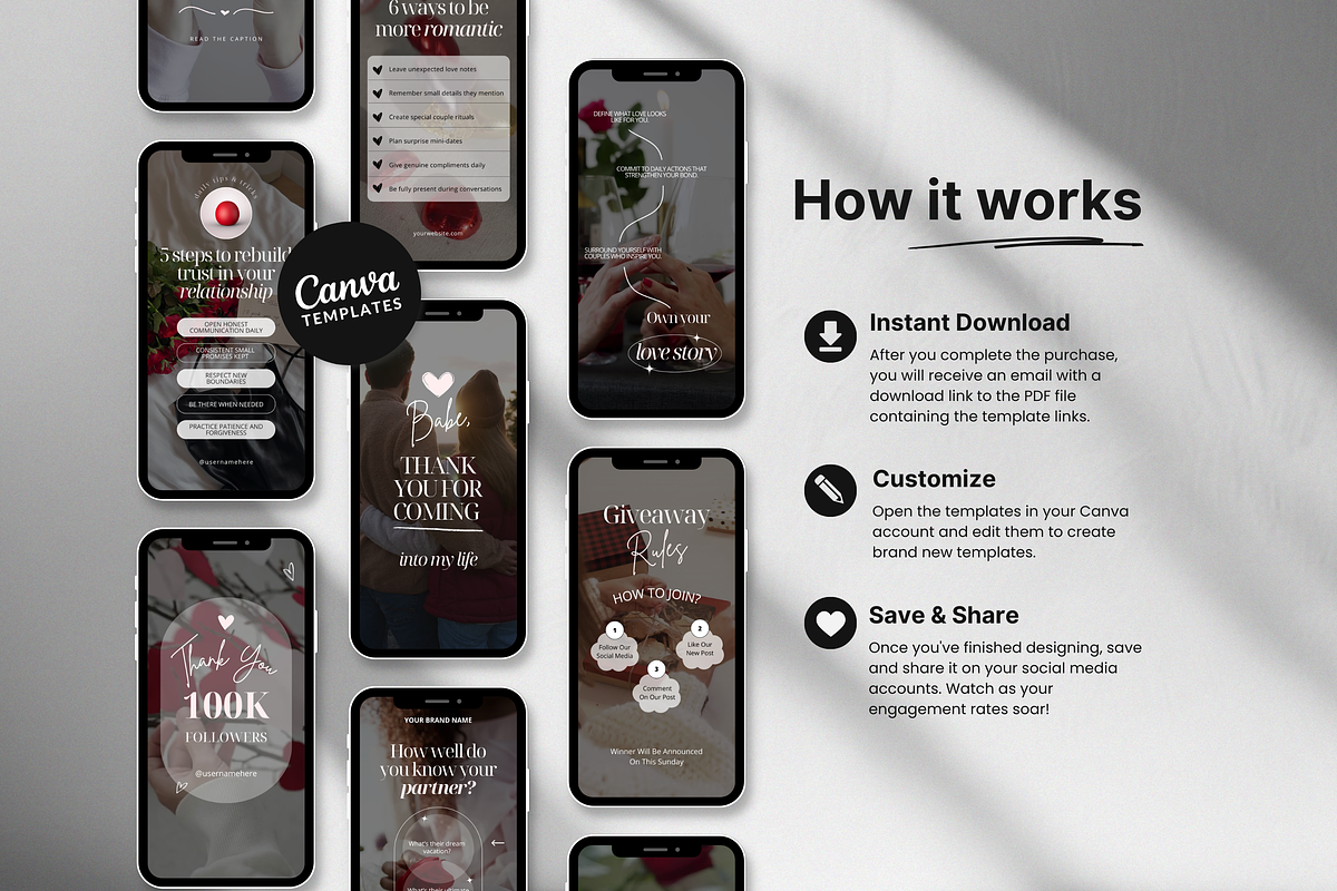 100 Romantic Instagram Reels, a Social Media Template by DigiPax (Photo 7 of 10)