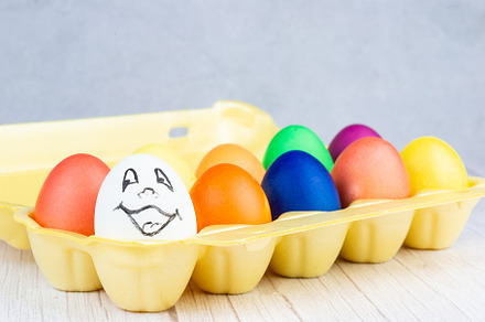 Easter eggs on a wooden white backgr, a Holiday Photo by AlexBush