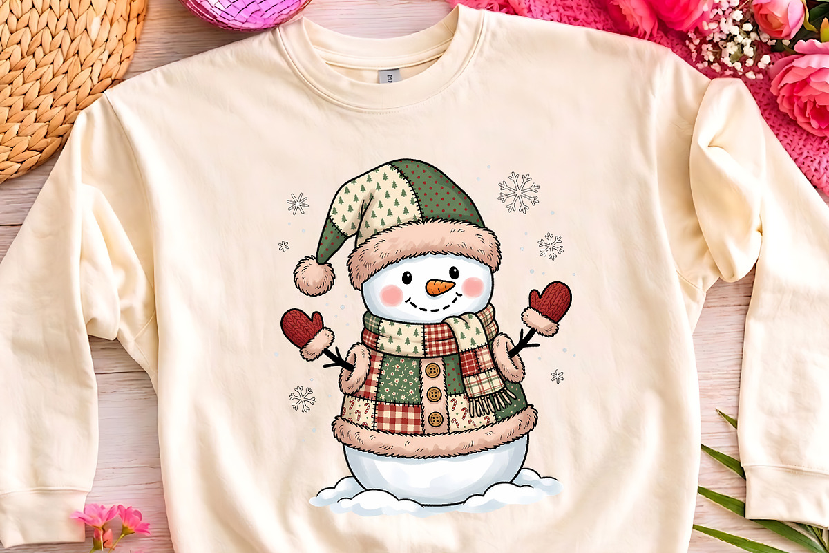 Retro Patchwork Snowman PNG Clipart, a Seasonal Illustration by CrexoraLab (Photo 3 of 4)
