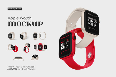 Apple Watch Mockup Set, a Wearable Device Mockup by Country4k