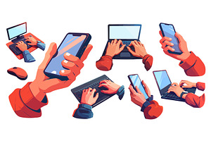 hand holding phone cartoon. hands, a Technology Illustration by Stock-Smart-Start