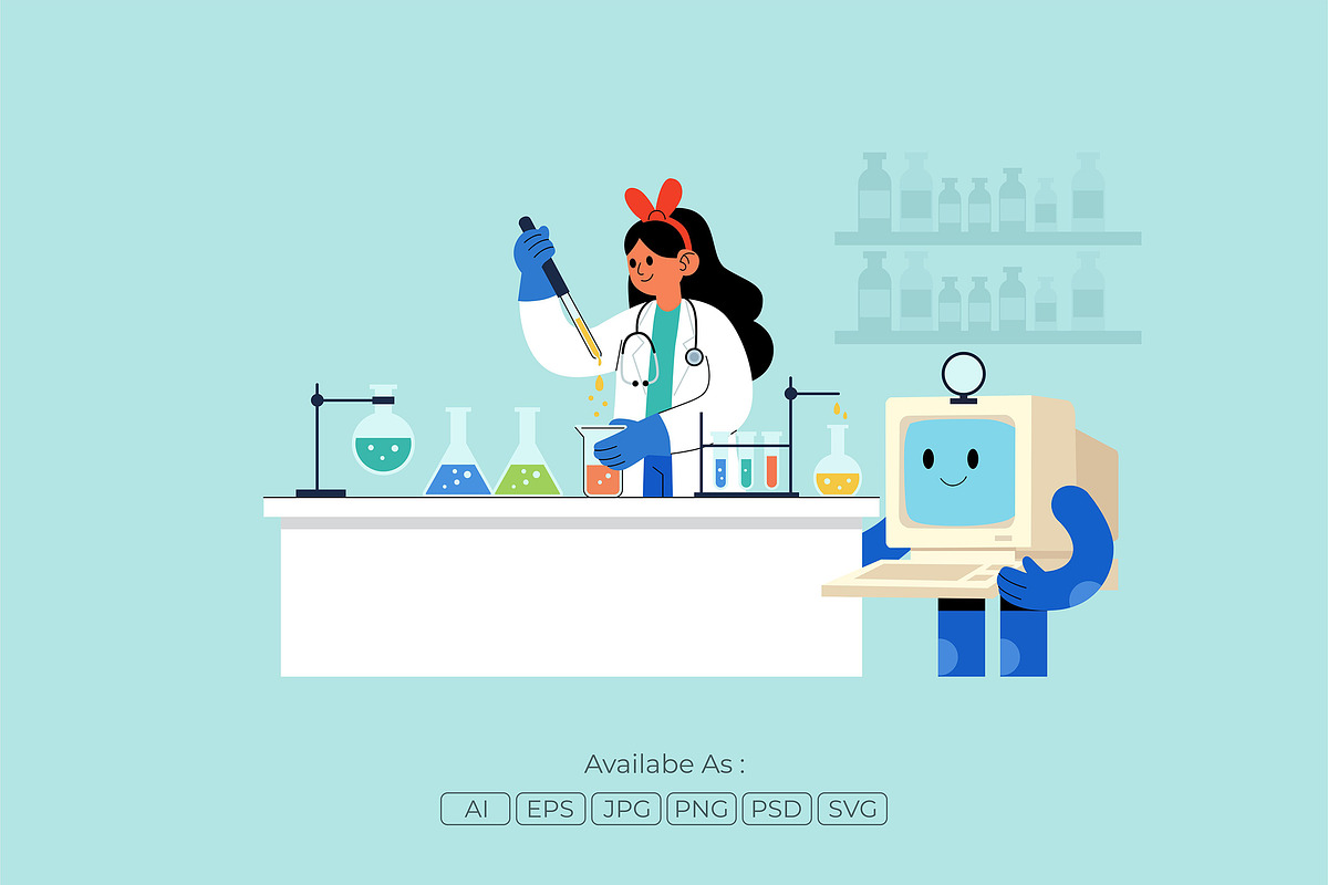 AI Robot & Doctor Analyzing Medical, a Healthcare Illustration by Partikusi Design (Photo 2 of 3)