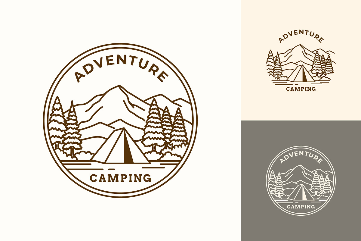 Camping adventure monoline logo, a Branding & Logo Template by Saba Vector
