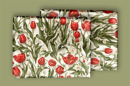Red Tulip Flowers Seamless Pattern